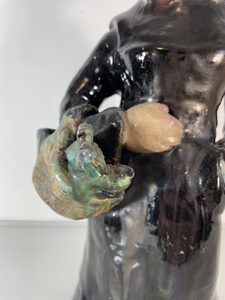 Martine Le Pétillon (1923-2011) - Hb Quimper - Breton Woman With Fish - Chamotte Clay-photo-3