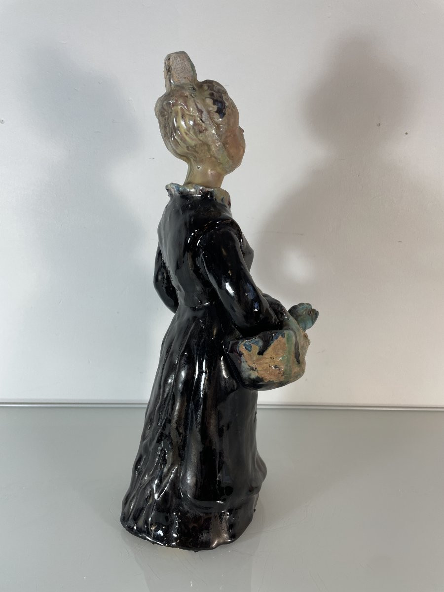 Martine Le Pétillon (1923-2011) - Hb Quimper - Breton Woman With Fish - Chamotte Clay-photo-5