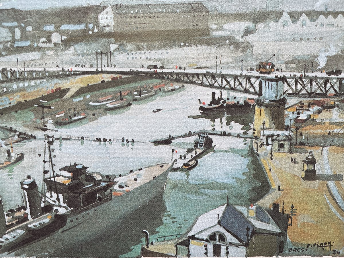 Pierre Péron (1905-1988) - Brest - Ensemble de 4 lithographies couleur-photo-3