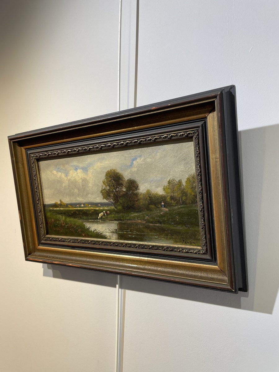 Julien Hippolyte FERON (1864-1944) - Vaches en bord de lac-photo-3