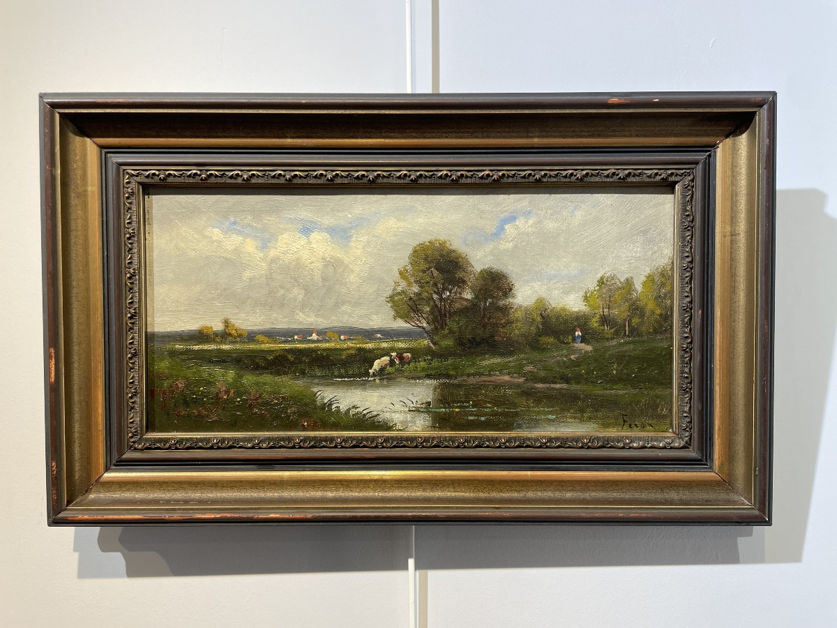 Julien Hippolyte FERON (1864-1944) - Vaches en bord de lac