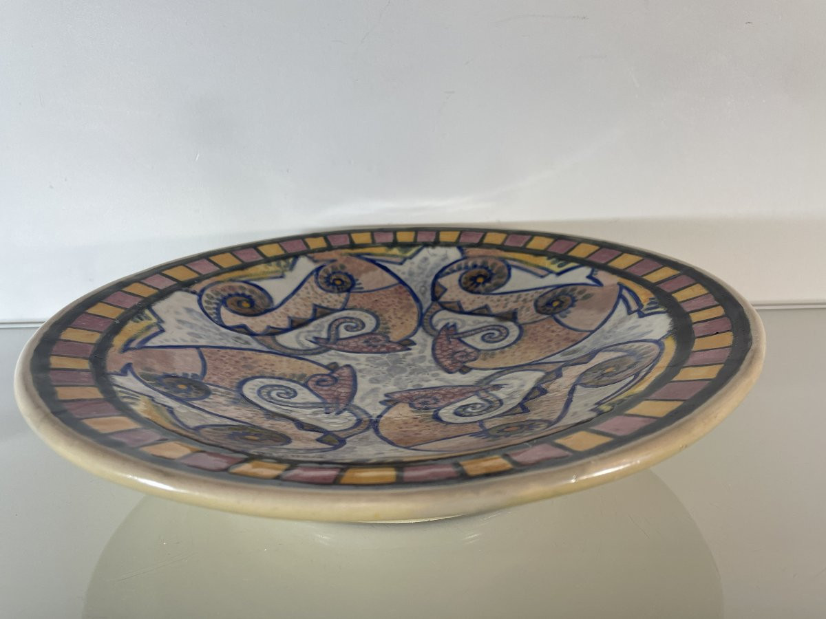 Paul Fouillen  (1899-1958) - Grande coupe sur piédouche - Datée 1947-photo-3