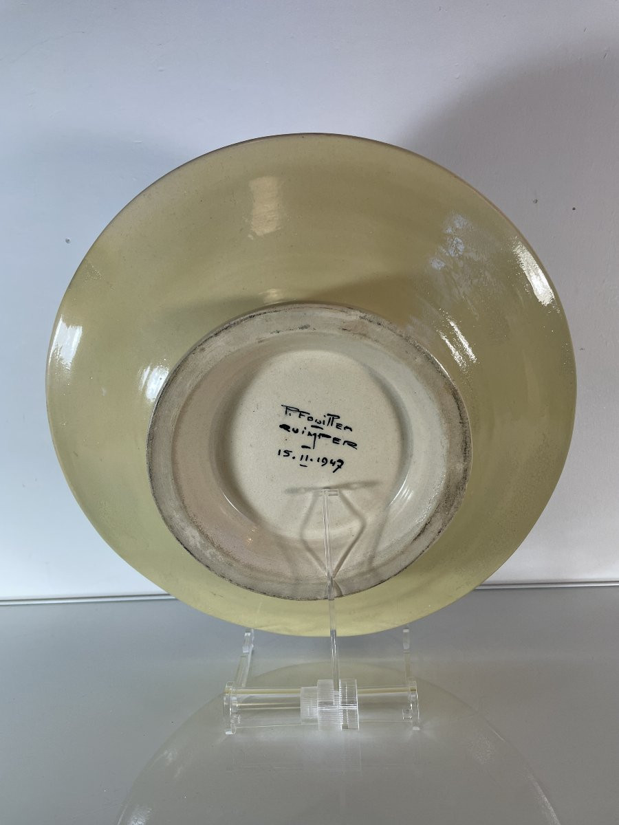 Paul Fouillen  (1899-1958) - Grande coupe sur piédouche - Datée 1947-photo-5