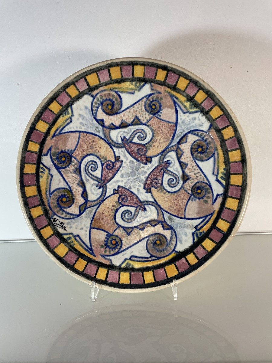 Paul Fouillen  (1899-1958) - Grande coupe sur piédouche - Datée 1947