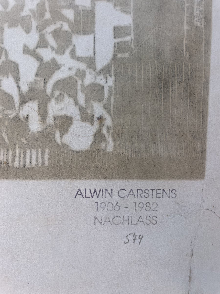 Alwin Carstens (1906-1982) - Richtung Gleis - Wood Engraving-photo-1