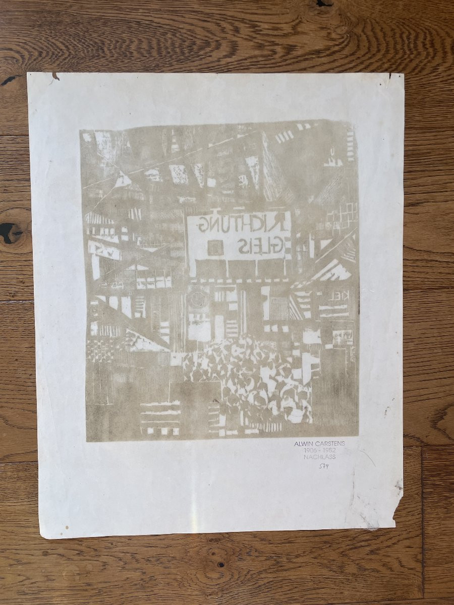 Alwin Carstens (1906-1982) - Richtung Gleis - Wood Engraving-photo-2