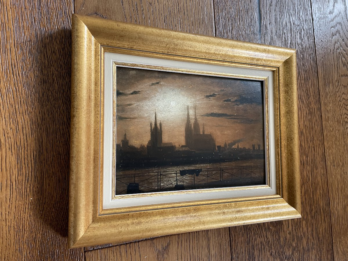 Oil On Panel - Germany, Late 19th Century - Cologne At Night-photo-4