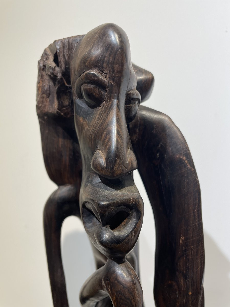 Ancient African Sculpture Carved From A Single Block Of Wood - Central Africa - 20th Century-photo-3