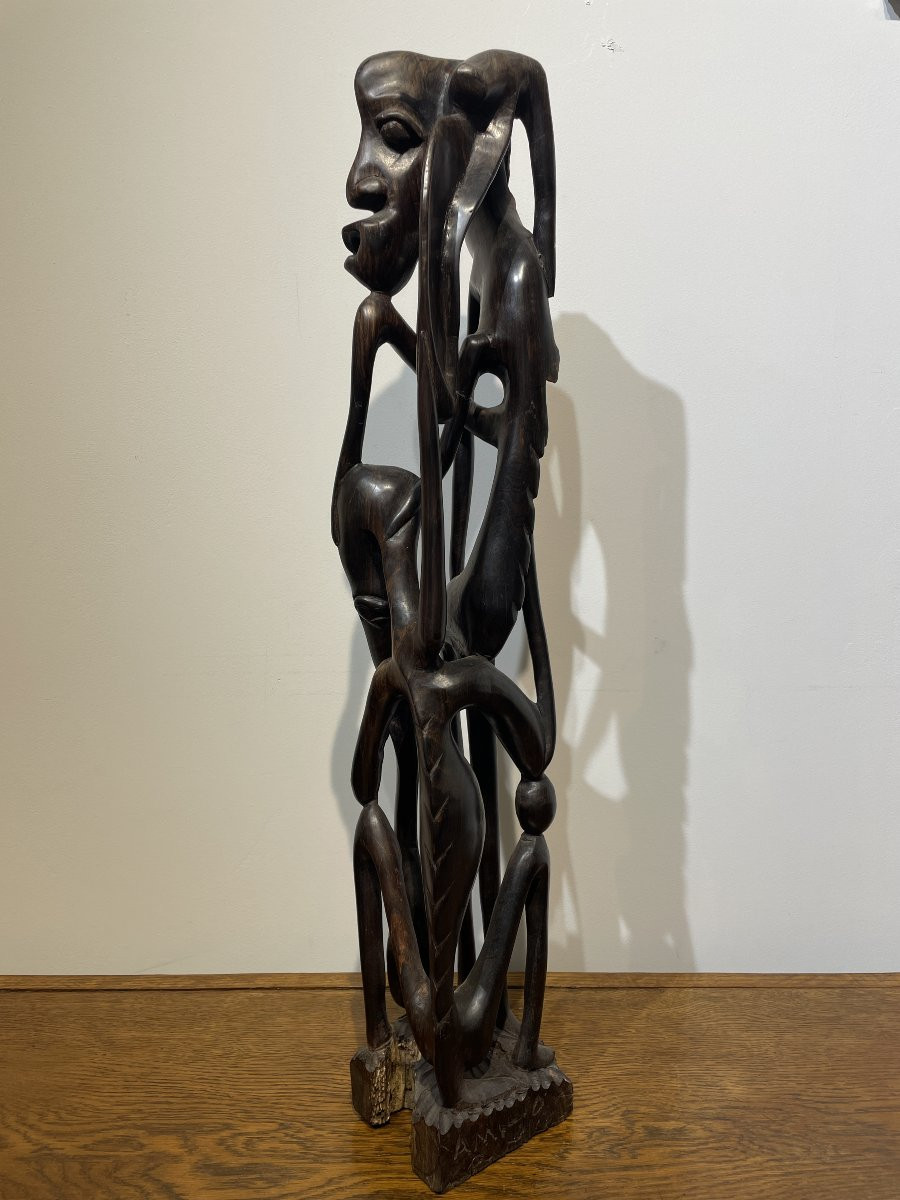 Ancient African Sculpture Carved From A Single Block Of Wood - Central Africa - 20th Century-photo-4