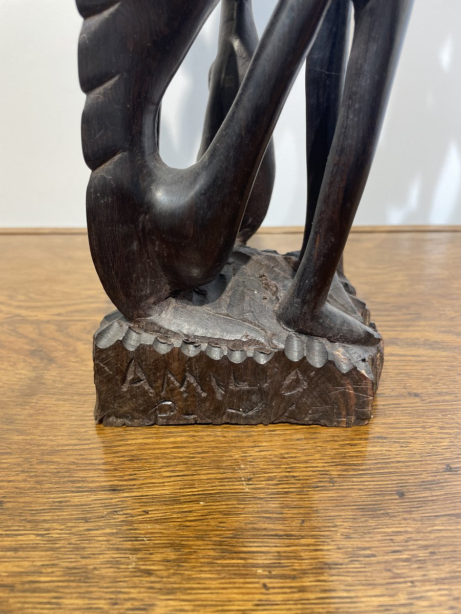Ancient African Sculpture Carved From A Single Block Of Wood - Central Africa - 20th Century-photo-2