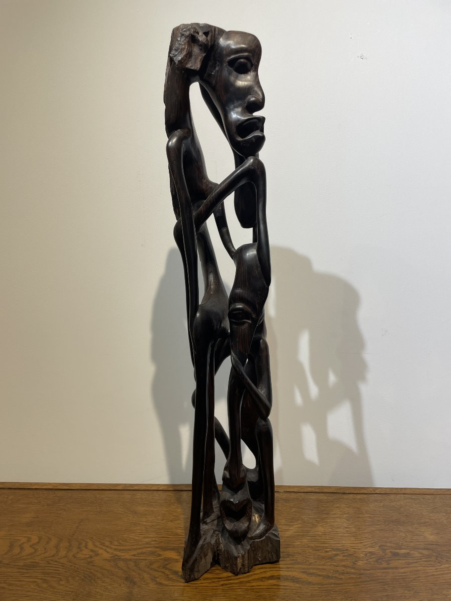 Ancient African Sculpture Carved From A Single Block Of Wood - Central Africa - 20th Century-photo-3