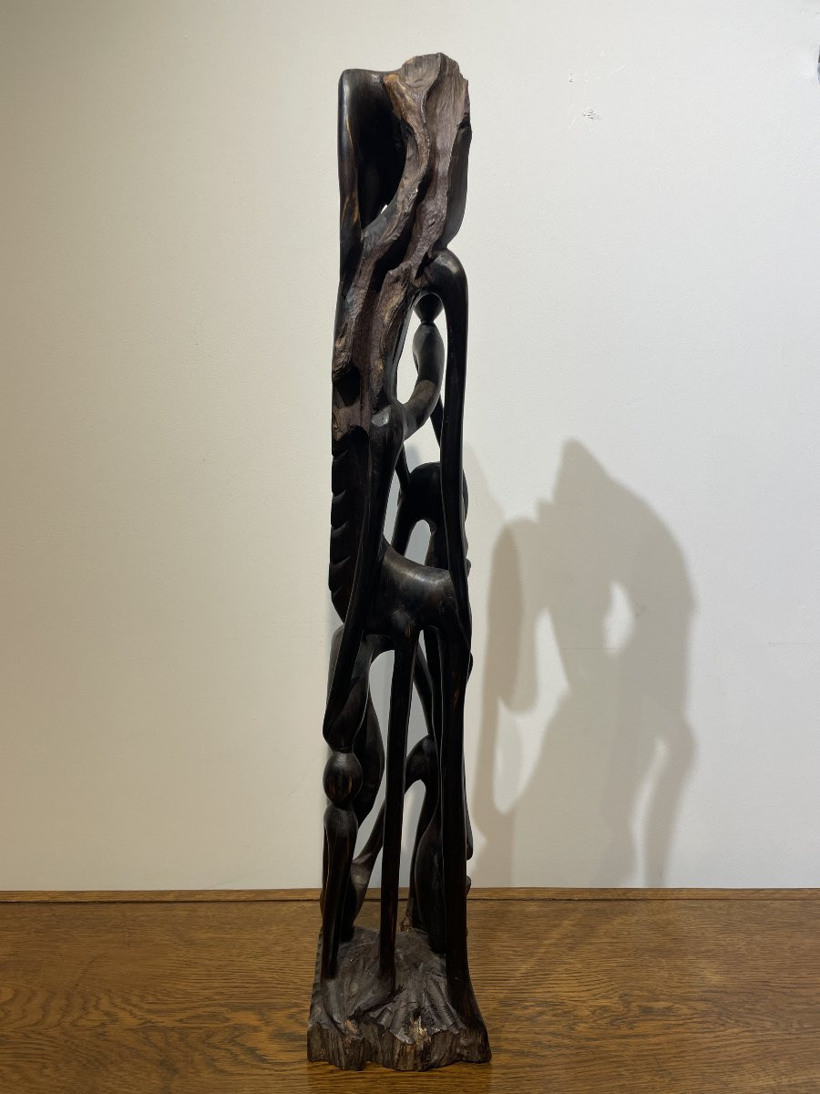 Ancient African Sculpture Carved From A Single Block Of Wood - Central Africa - 20th Century-photo-4