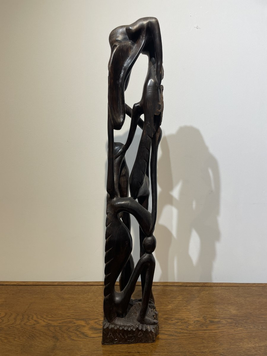 Ancient African Sculpture Carved From A Single Block Of Wood - Central Africa - 20th Century-photo-5