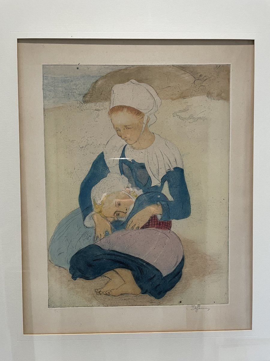 Émile Alfred Dezaunay (1854-1938) - Jeune fille et enfant de Rosporden-photo-4