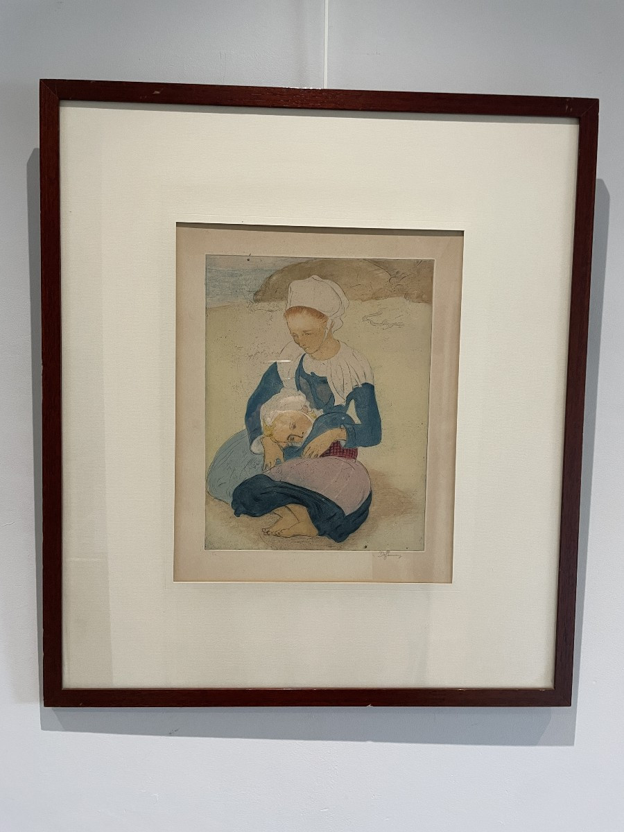 Émile Alfred Dezaunay (1854-1938) - Jeune fille et enfant de Rosporden