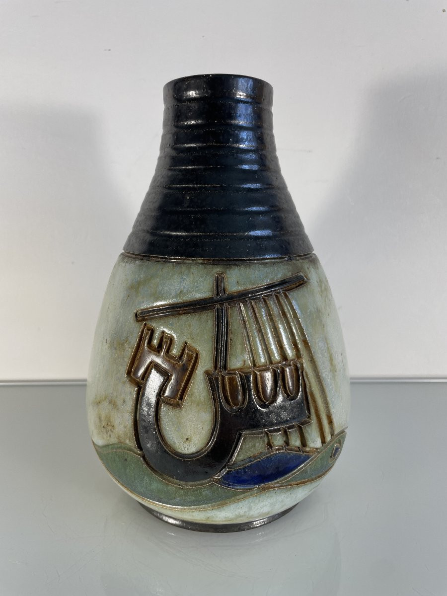 Atelier Dubois - Grès De Bouffioux - Belgium - Vase With Boats-photo-3