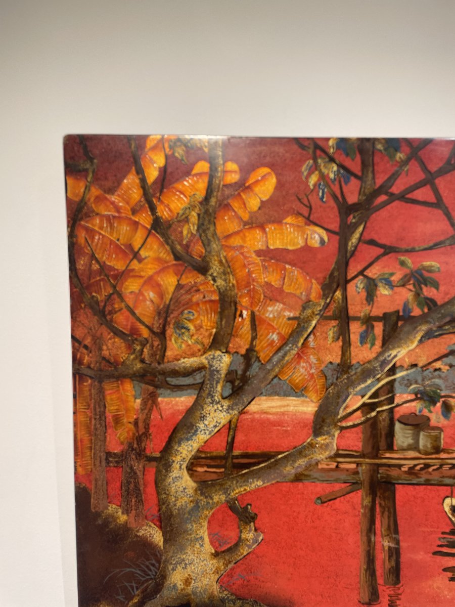 Large Lacquer On Wood - Vietnam Indochina-photo-1