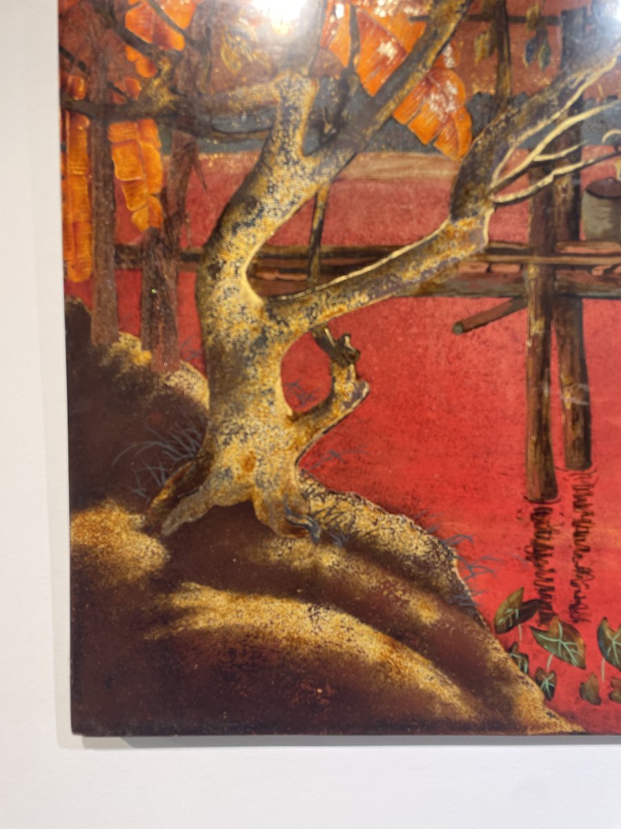Large Lacquer On Wood - Vietnam Indochina-photo-2