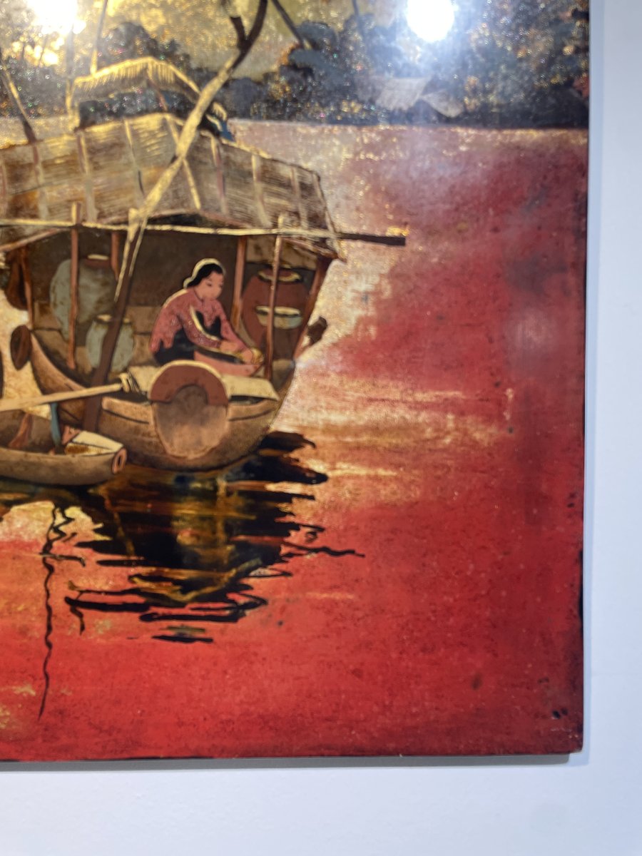 Large Lacquer On Wood - Vietnam Indochina-photo-4