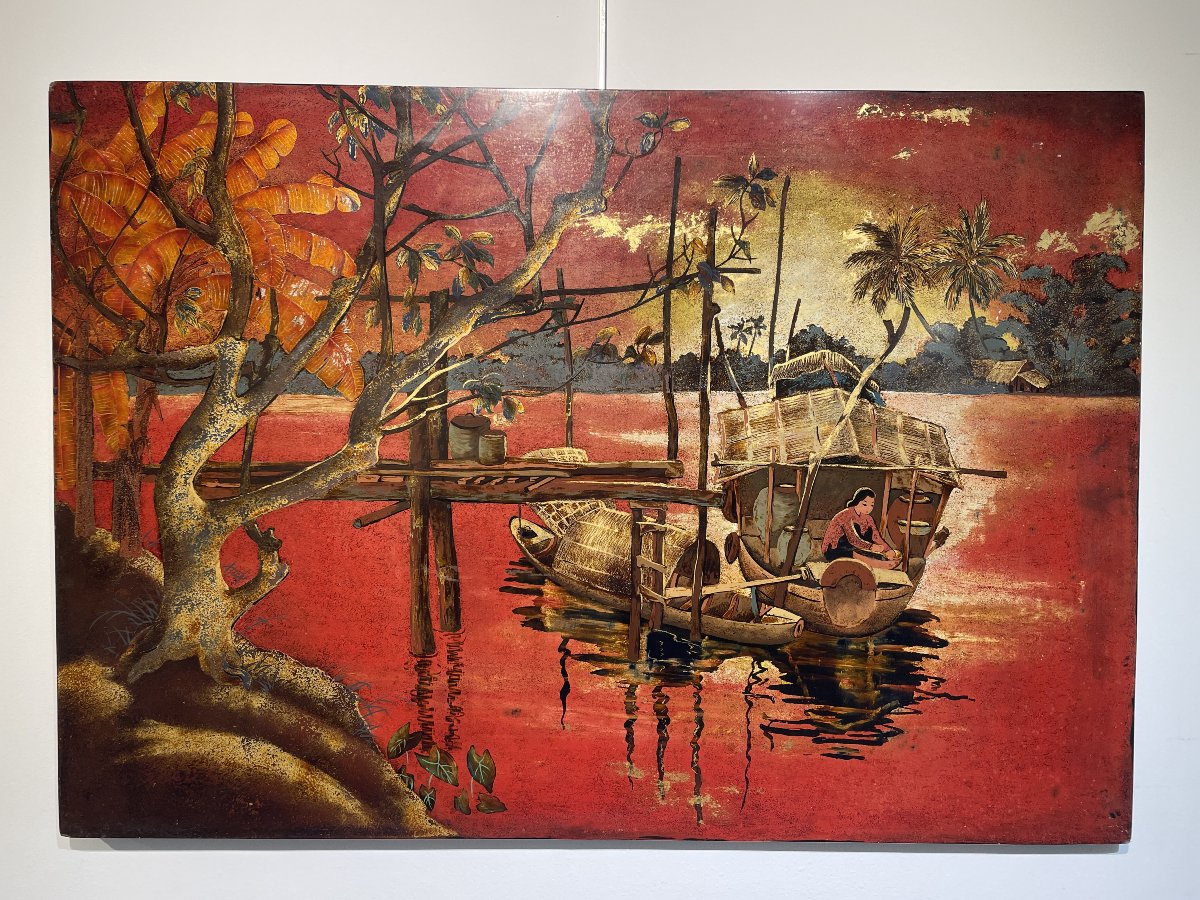 Large Lacquer On Wood - Vietnam Indochina