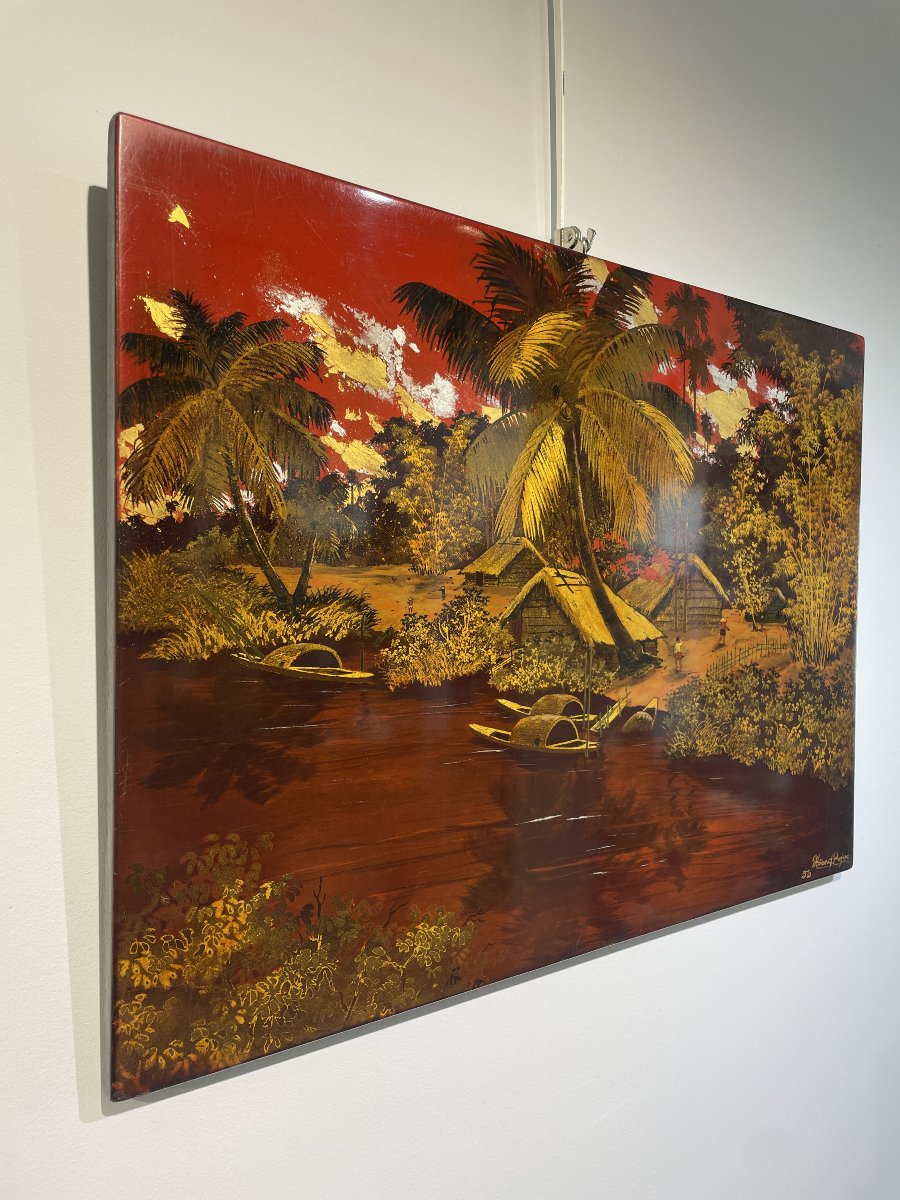Hoang Ngoc - Lacquer On Wood - 1953 - Vietnam Indochina-photo-2