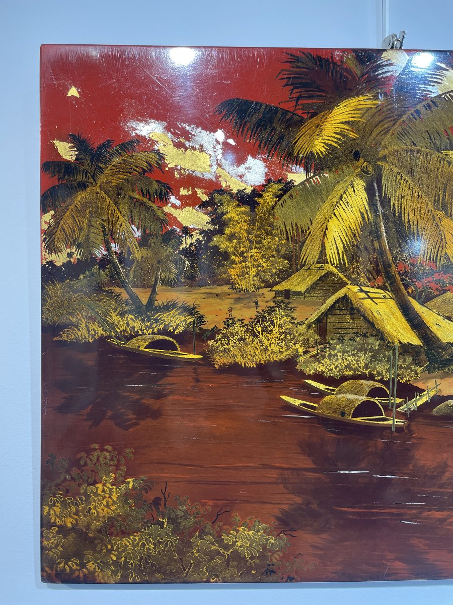 Hoang Ngoc - Lacquer On Wood - 1953 - Vietnam Indochina-photo-2