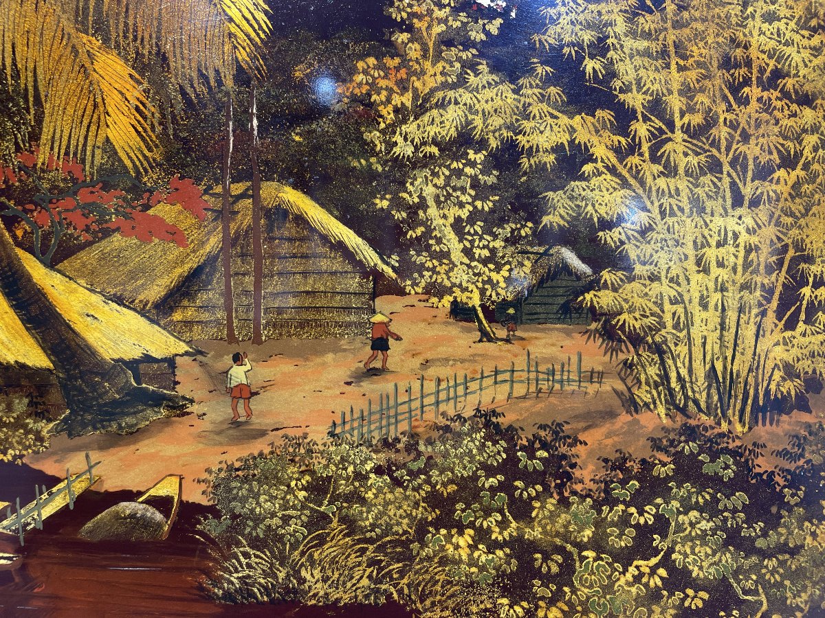 Hoang Ngoc - Lacquer On Wood - 1953 - Vietnam Indochina-photo-3