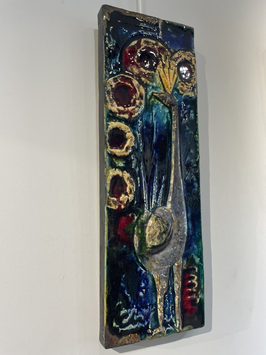 Helmut Schaffenacker (1921–2010) - Large Wall Plaque Featuring A Peacock-photo-2