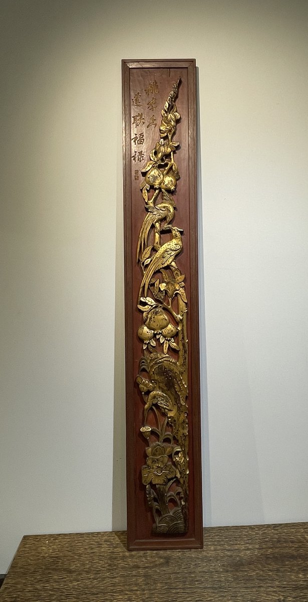 Vietnam, Indochina - Large Carved, Lacquered, And Painted Wooden Panel-photo-2