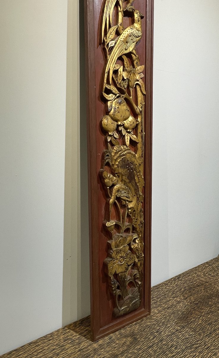 Vietnam, Indochina - Large Carved, Lacquered, And Painted Wooden Panel-photo-4