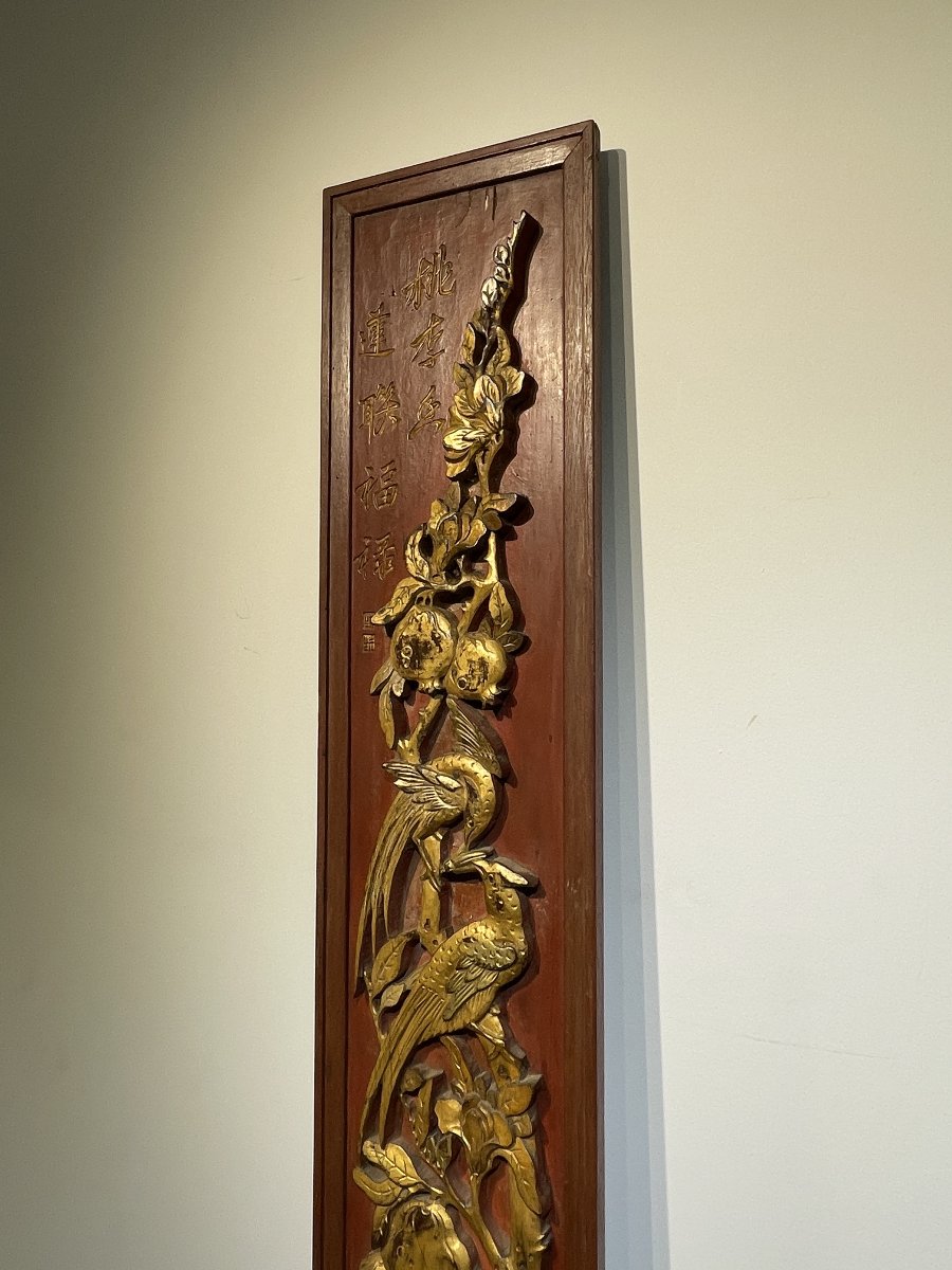 Vietnam, Indochina - Large Carved, Lacquered, And Painted Wooden Panel-photo-1