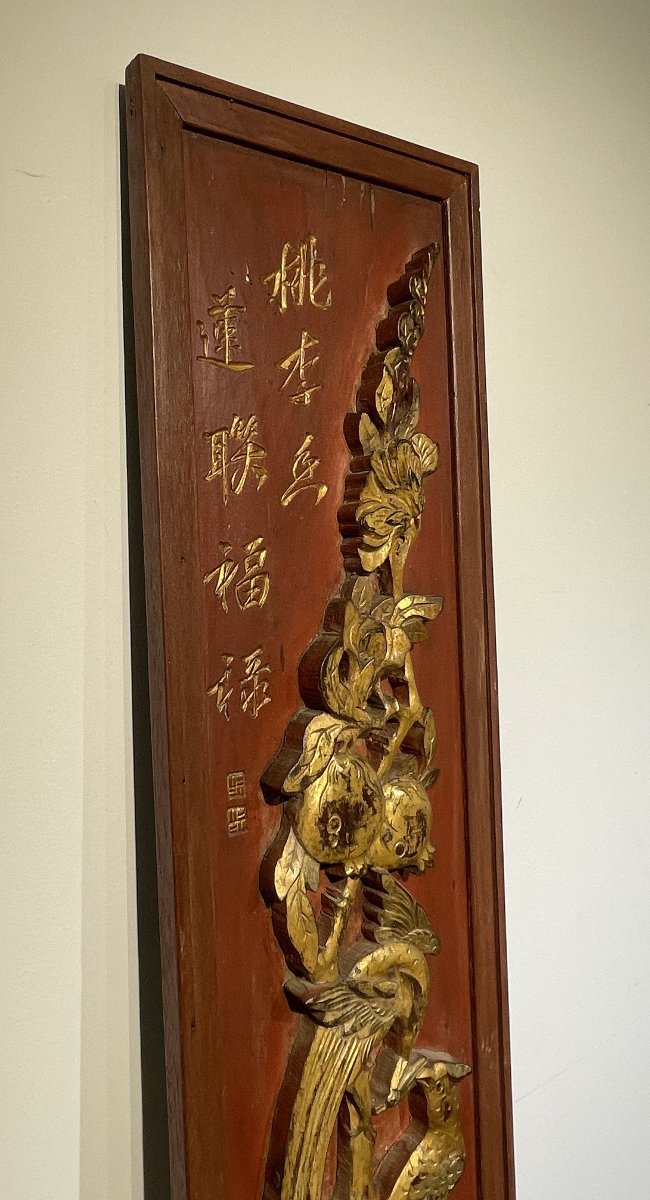 Vietnam, Indochina - Large Carved, Lacquered, And Painted Wooden Panel-photo-2