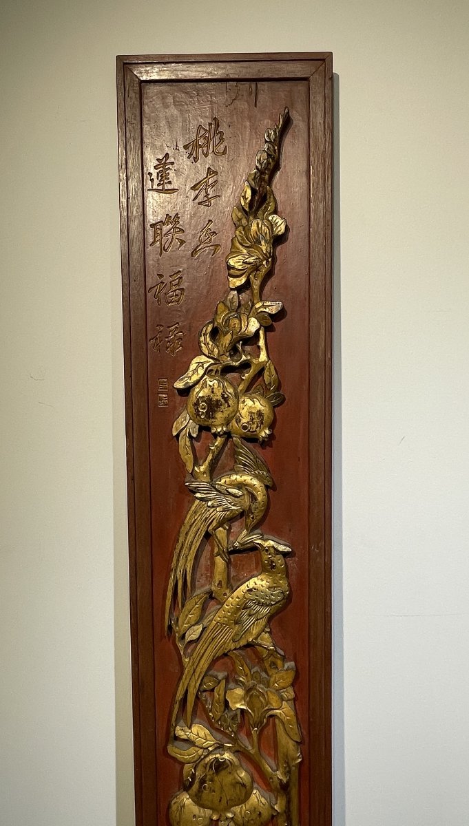 Vietnam, Indochina - Large Carved, Lacquered, And Painted Wooden Panel-photo-3