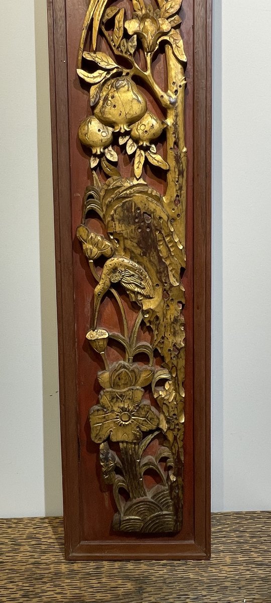 Vietnam, Indochina - Large Carved, Lacquered, And Painted Wooden Panel-photo-4