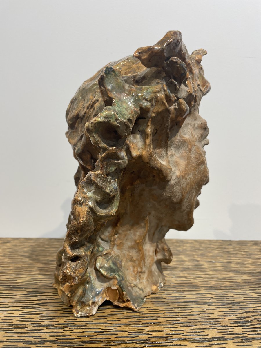 Giovanni Leonardi (1876-1956) -Tête de Faune - Céramique émaillée-photo-4