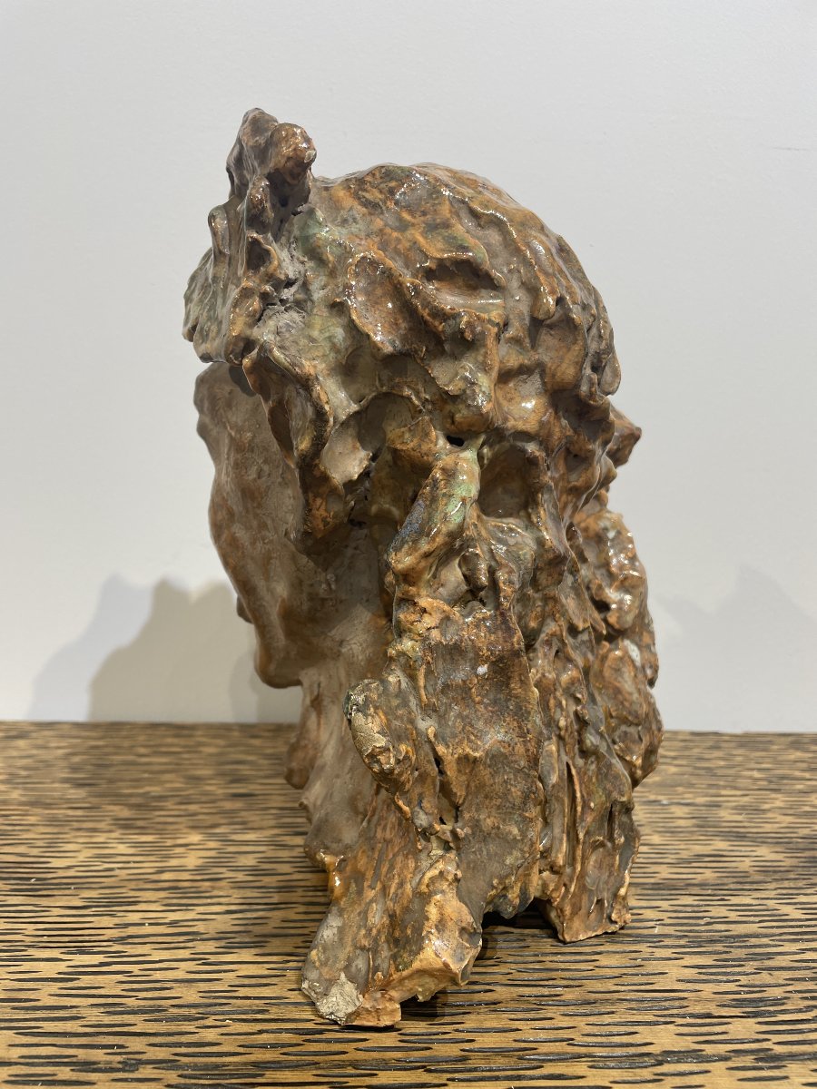 Giovanni Leonardi (1876-1956) -Tête de Faune - Céramique émaillée-photo-2