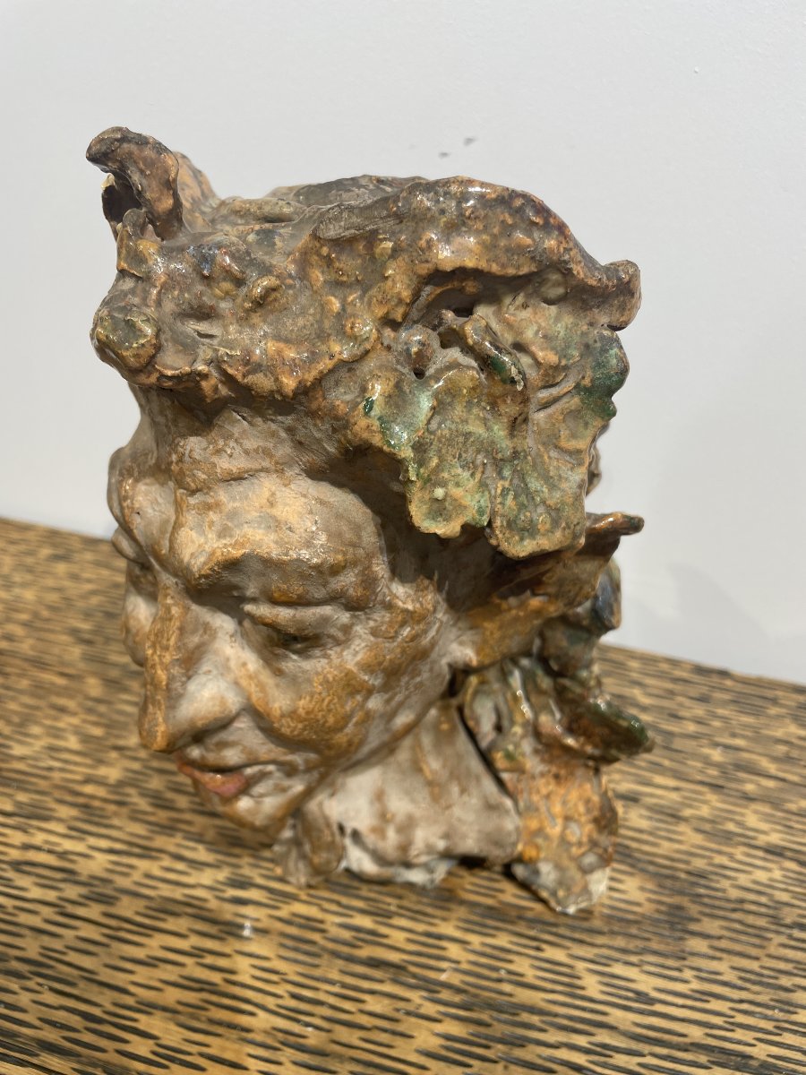 Giovanni Leonardi (1876-1956) -Tête de Faune - Céramique émaillée-photo-3