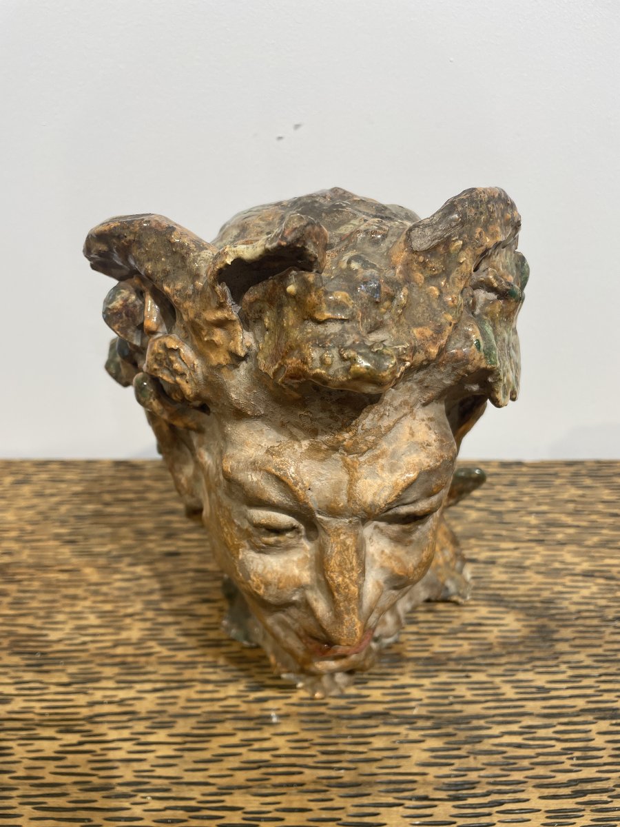 Giovanni Leonardi (1876-1956) -Tête de Faune - Céramique émaillée-photo-4