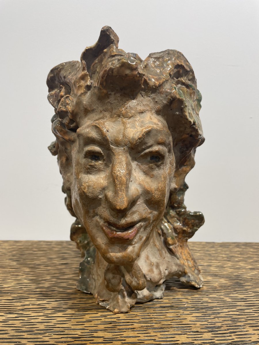 Giovanni Leonardi (1876-1956) -Tête de Faune - Céramique émaillée