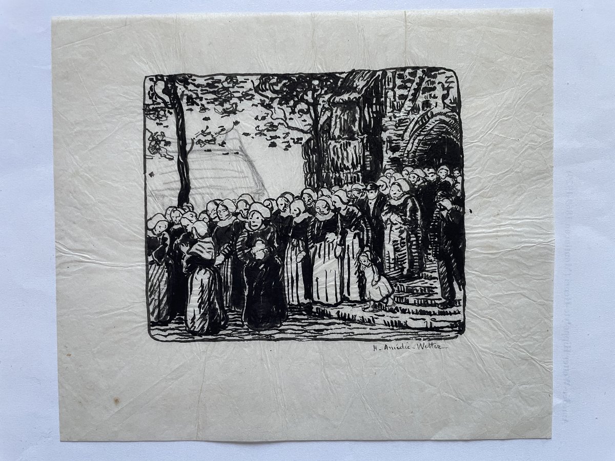 Henri-hippolyte Amédée-wetter (1869–1929) -  Leaving Mass - India Ink-photo-2