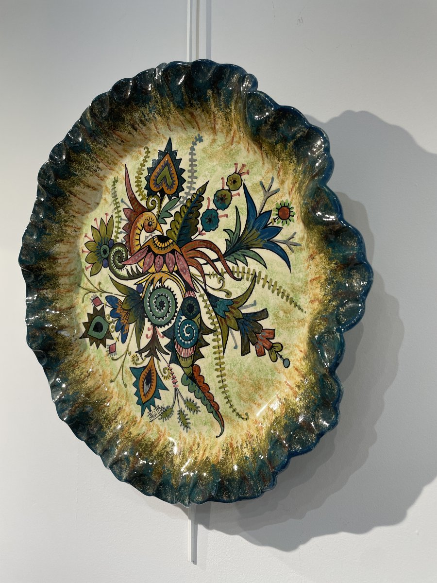 Paul Fouillen  (1899-1958) - Grande plat à l'oiseau-photo-2