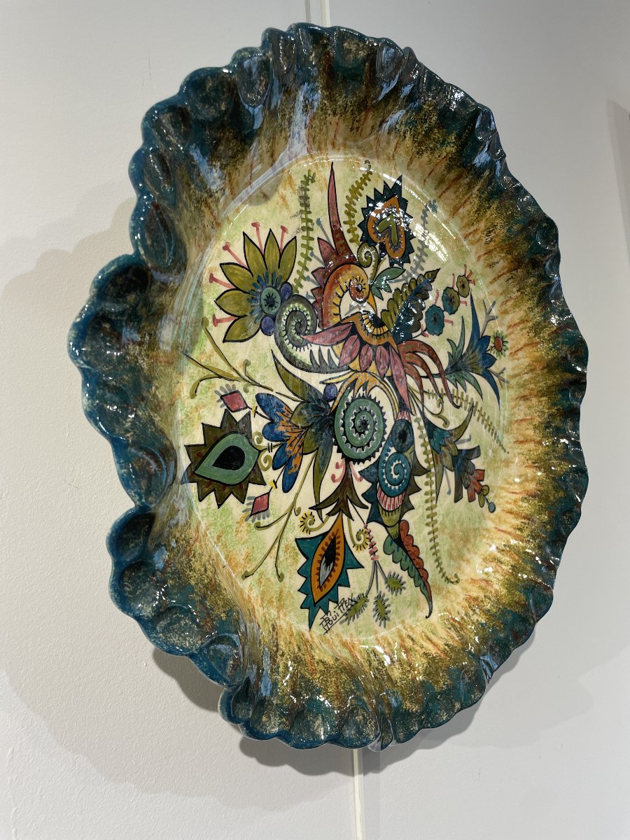Paul Fouillen  (1899-1958) - Grande plat à l'oiseau-photo-3