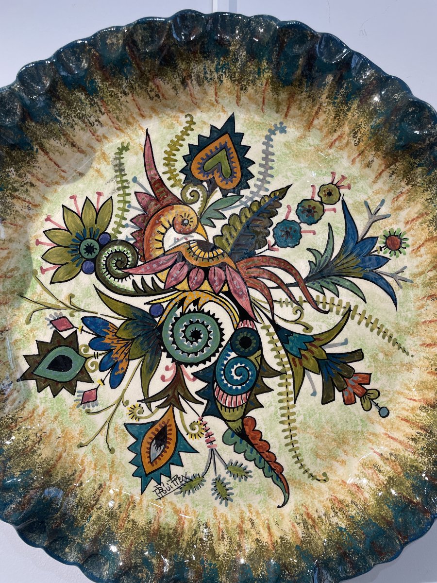 Paul Fouillen  (1899-1958) - Grande plat à l'oiseau-photo-4