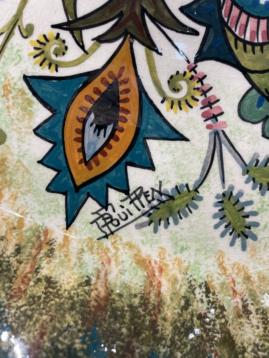 Paul Fouillen  (1899-1958) - Grande plat à l'oiseau-photo-2