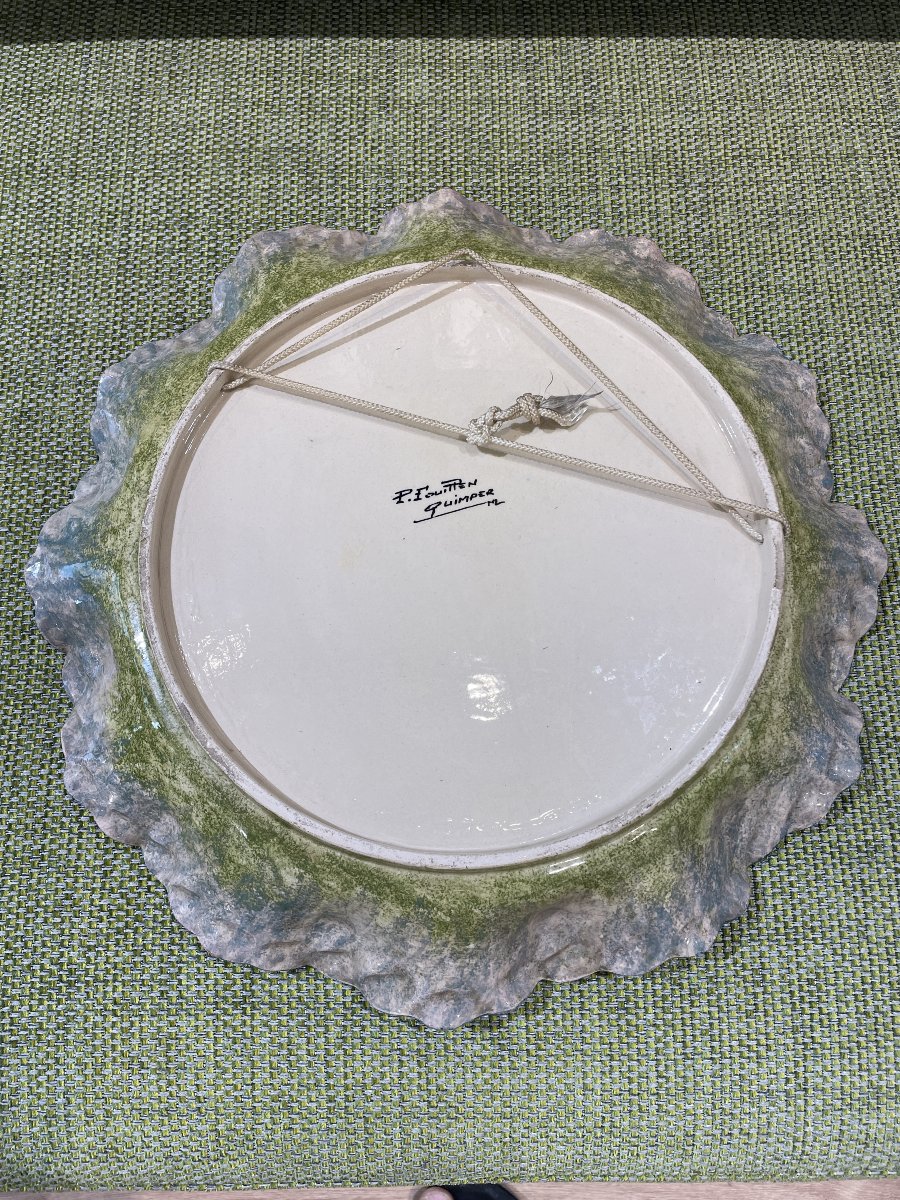 Paul Fouillen  (1899-1958) - Grande plat à l'oiseau-photo-3