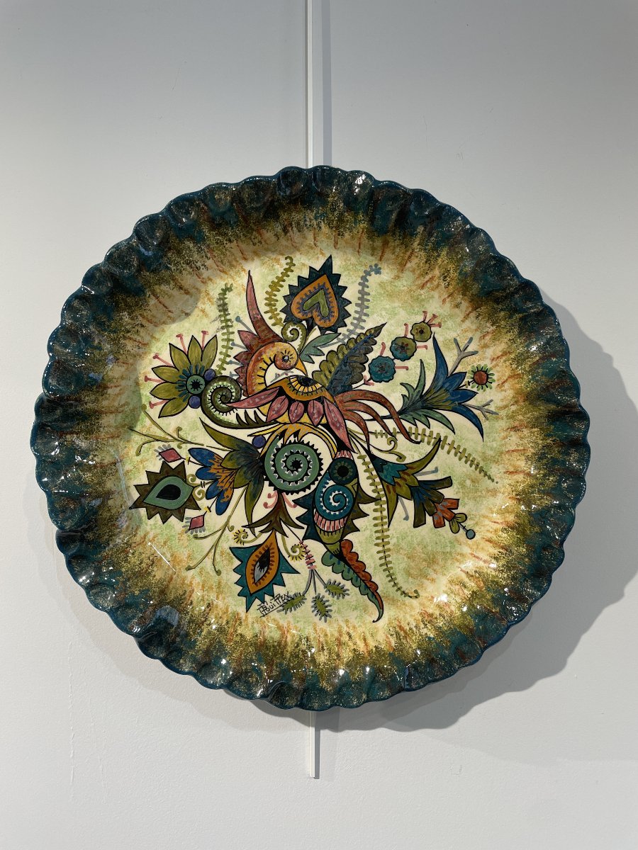 Paul Fouillen  (1899-1958) - Grande plat à l'oiseau