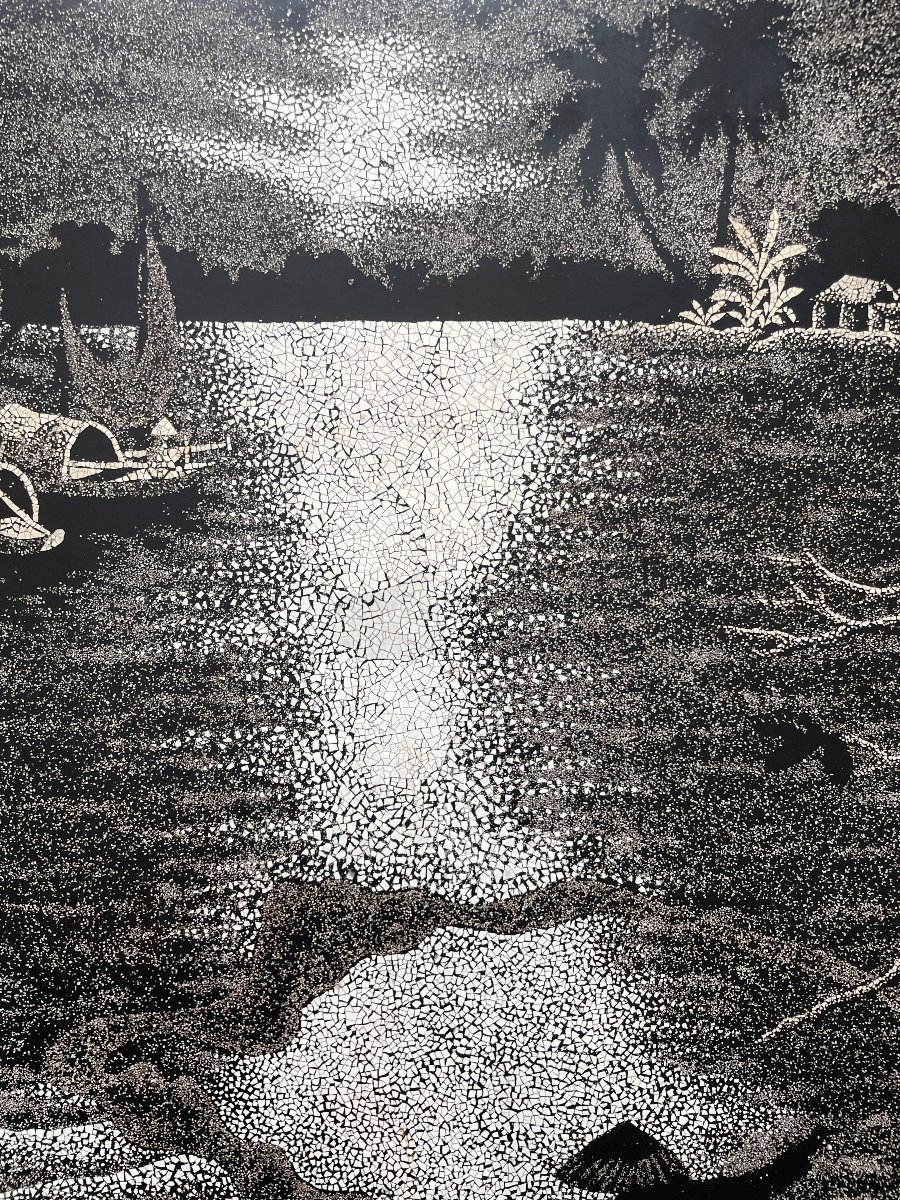 Large Lacquer On Wood - Vietnam, Indochina - Night Landscape-photo-1