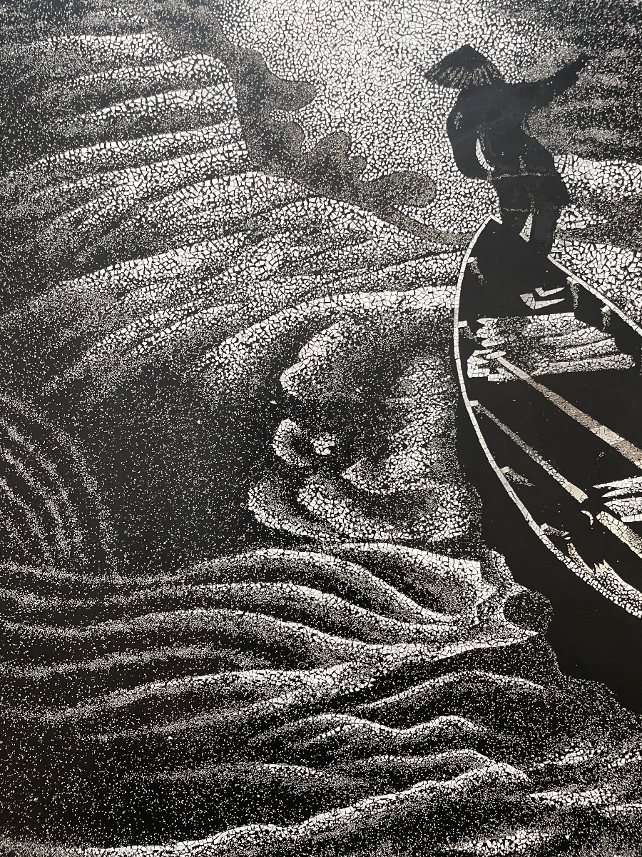 Large Lacquer On Wood - Vietnam, Indochina - Night Landscape-photo-3