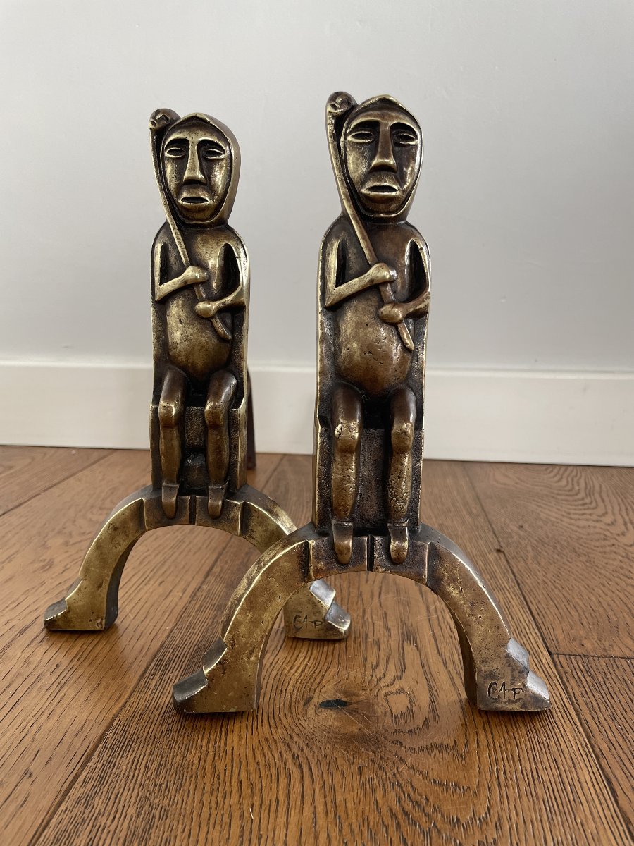 Anton Prinner (1902–1983) - Pair Of Shaman Fire Grates-photo-3