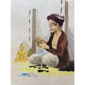 Nguyen Mai Thu - Sculpteur - Gouache - Indochine Vietnam